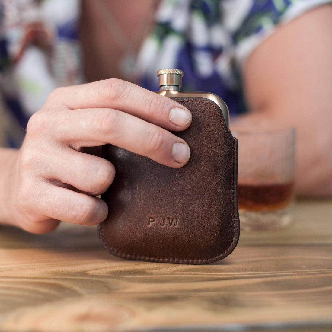 Copper Hip Flask With Vintage Leather Sleeve - Brown