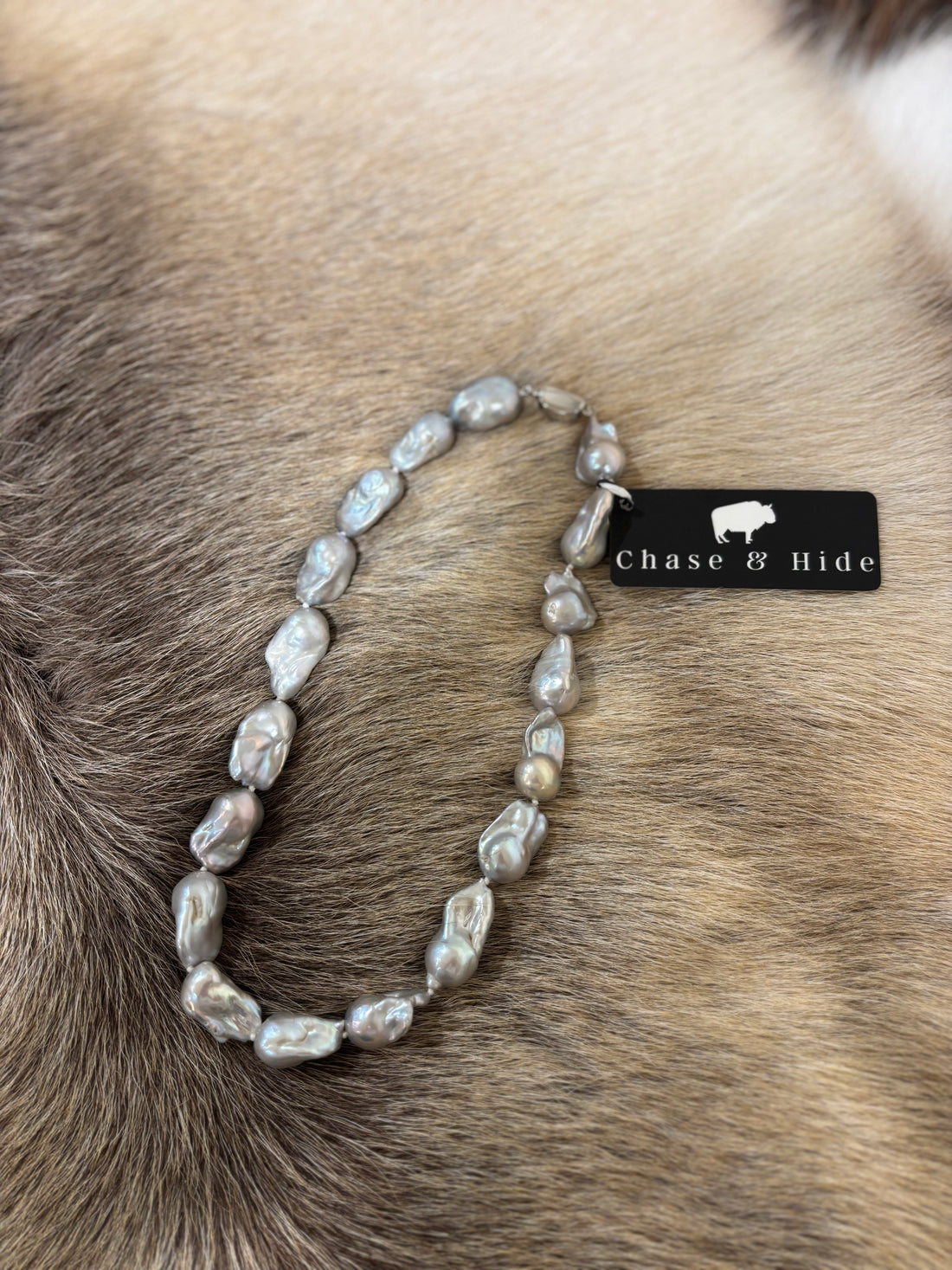 High Lustre 17” Baroque Flame grey pearl necklace