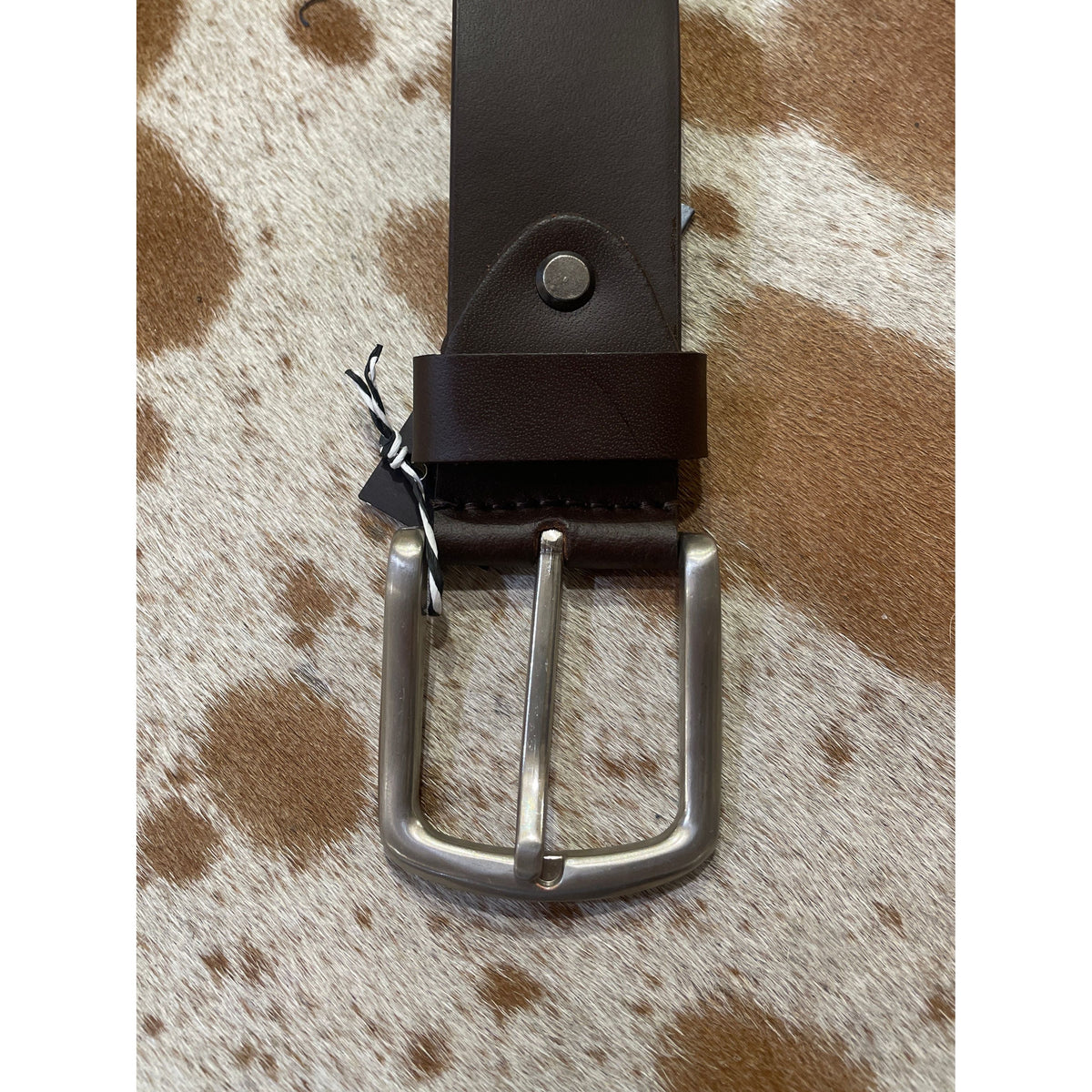 Leather Belt with Large Silver Buckle