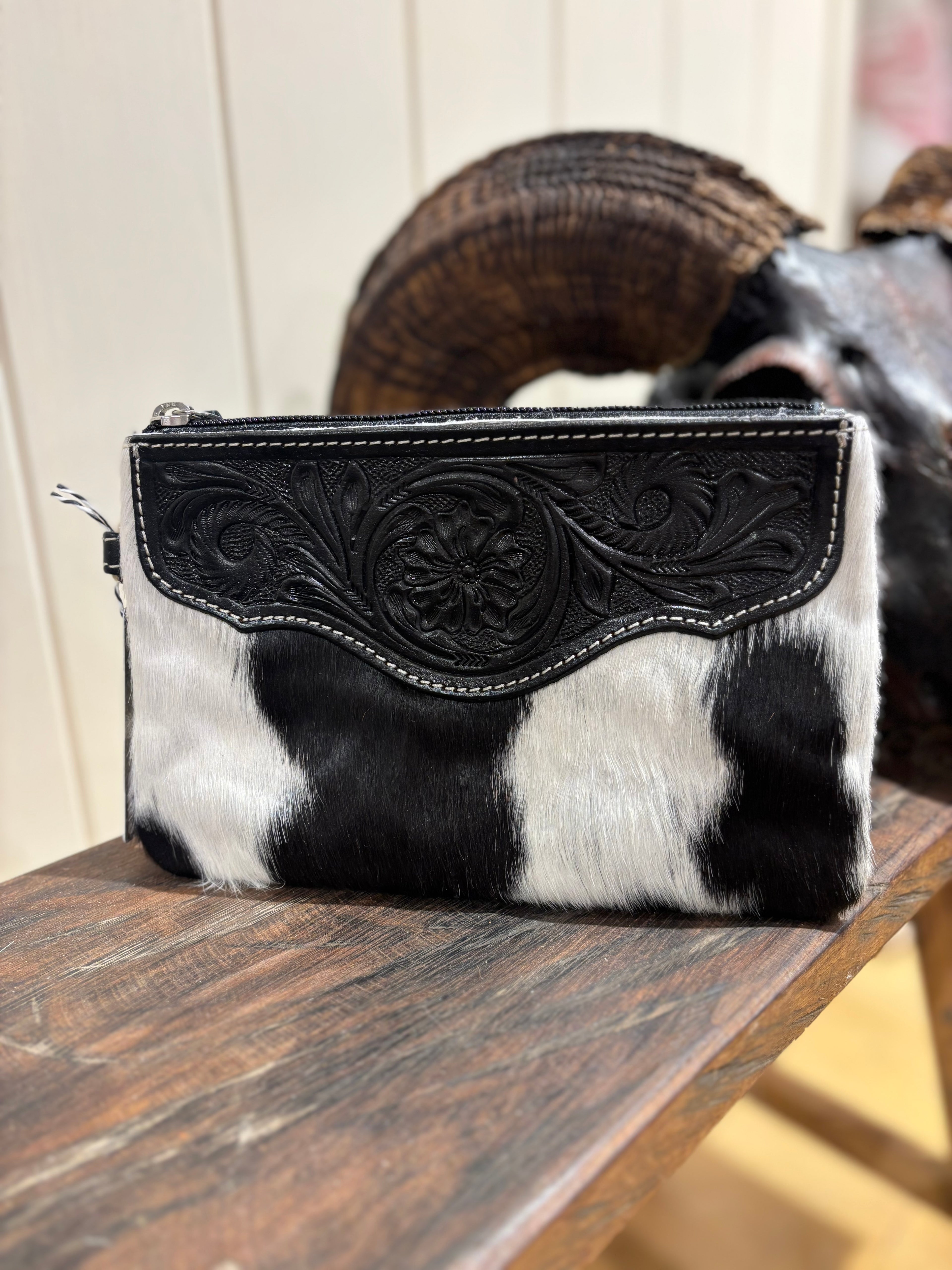 Mia Hide & tooled leather clutch