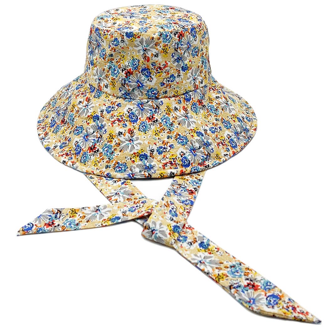 Mixed Floral Print Chin Tie Sun Bucket Hat