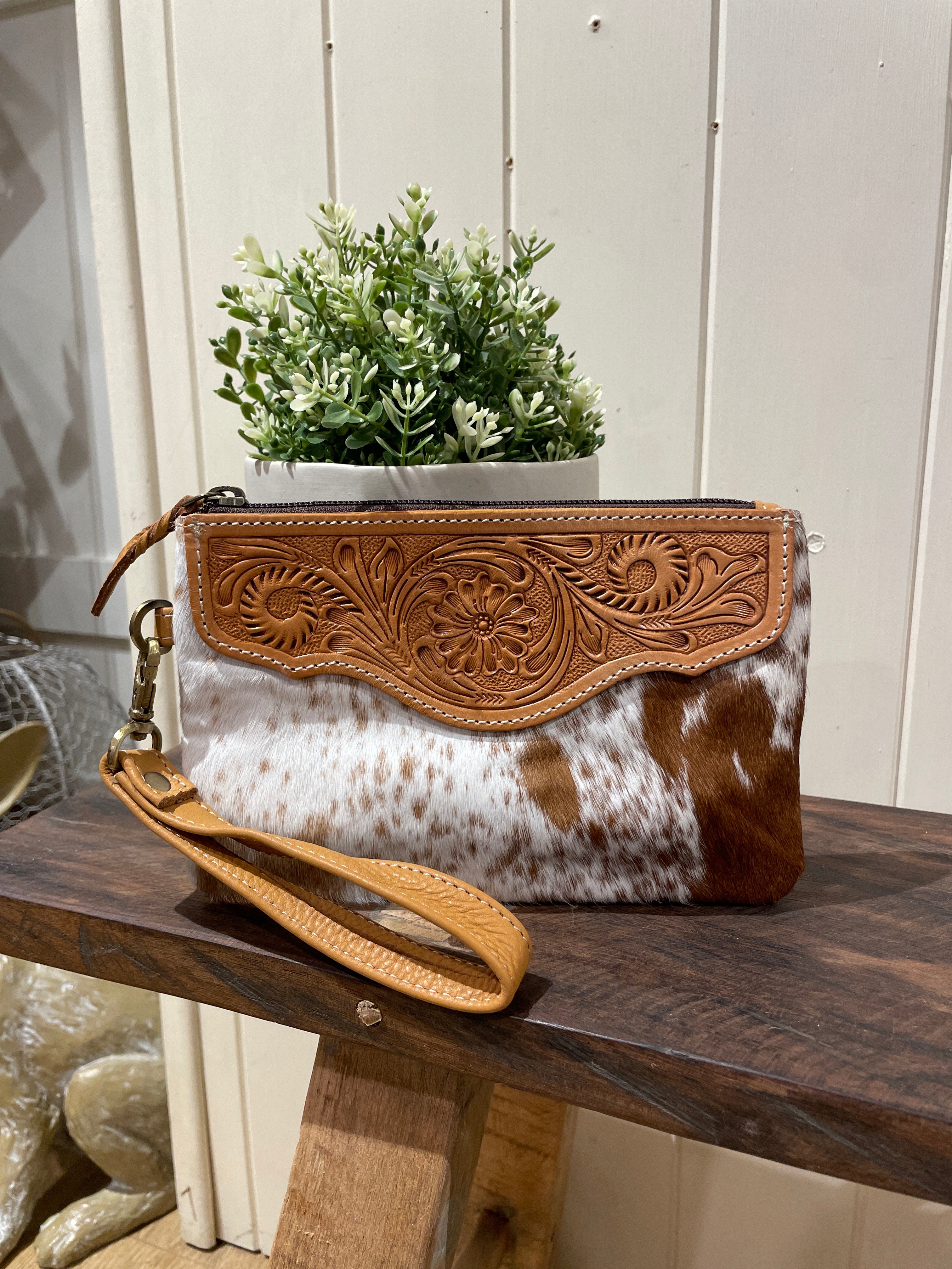 Mia Hide & Tooled Leather Clutch