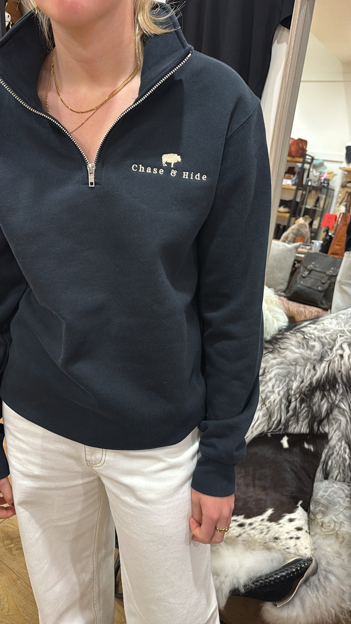 Navy Chase and Hide Half Zip Jumper