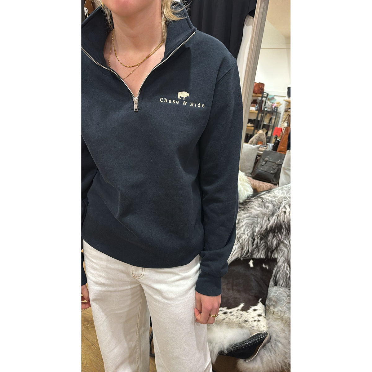 Navy Chase and Hide Half Zip Jumper
