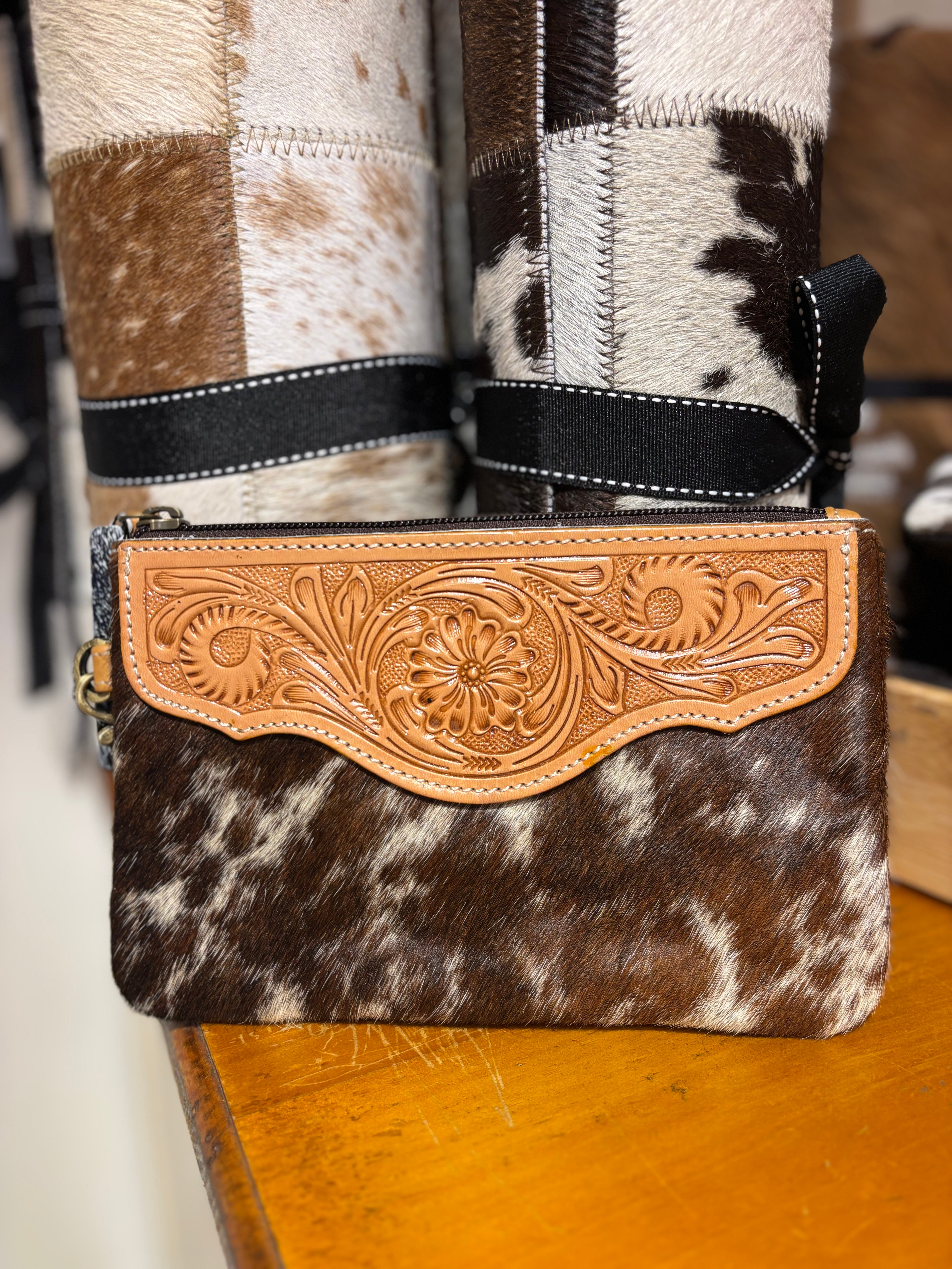 Mia Hide & tooled leather clutch
