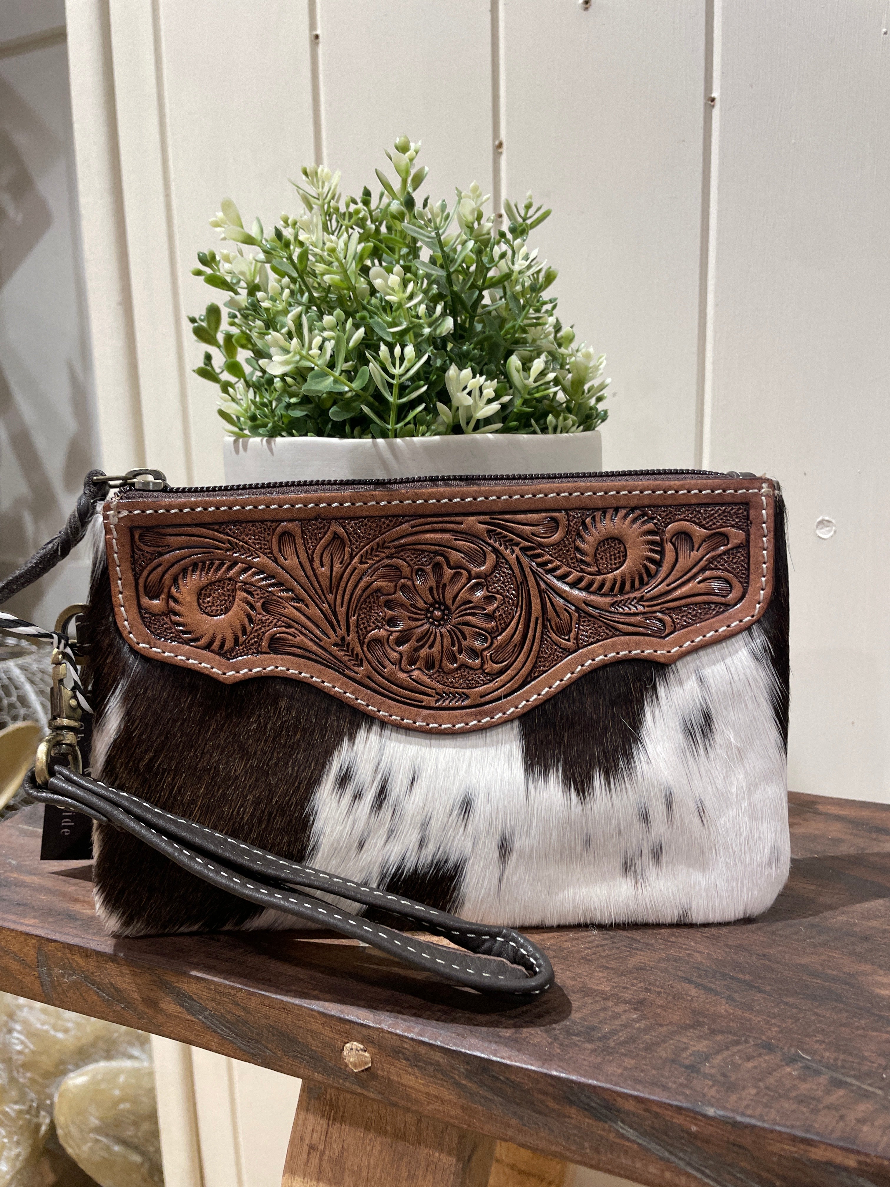 Mia Hide & tooled leather clutch