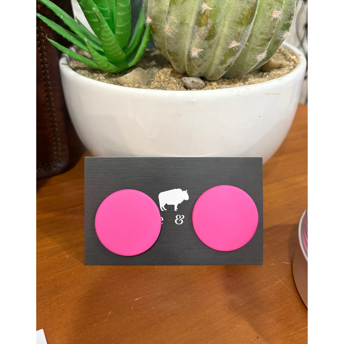 Large Button Solid Colour Earrings