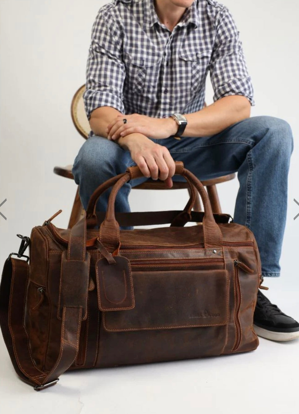Leather travel bag large