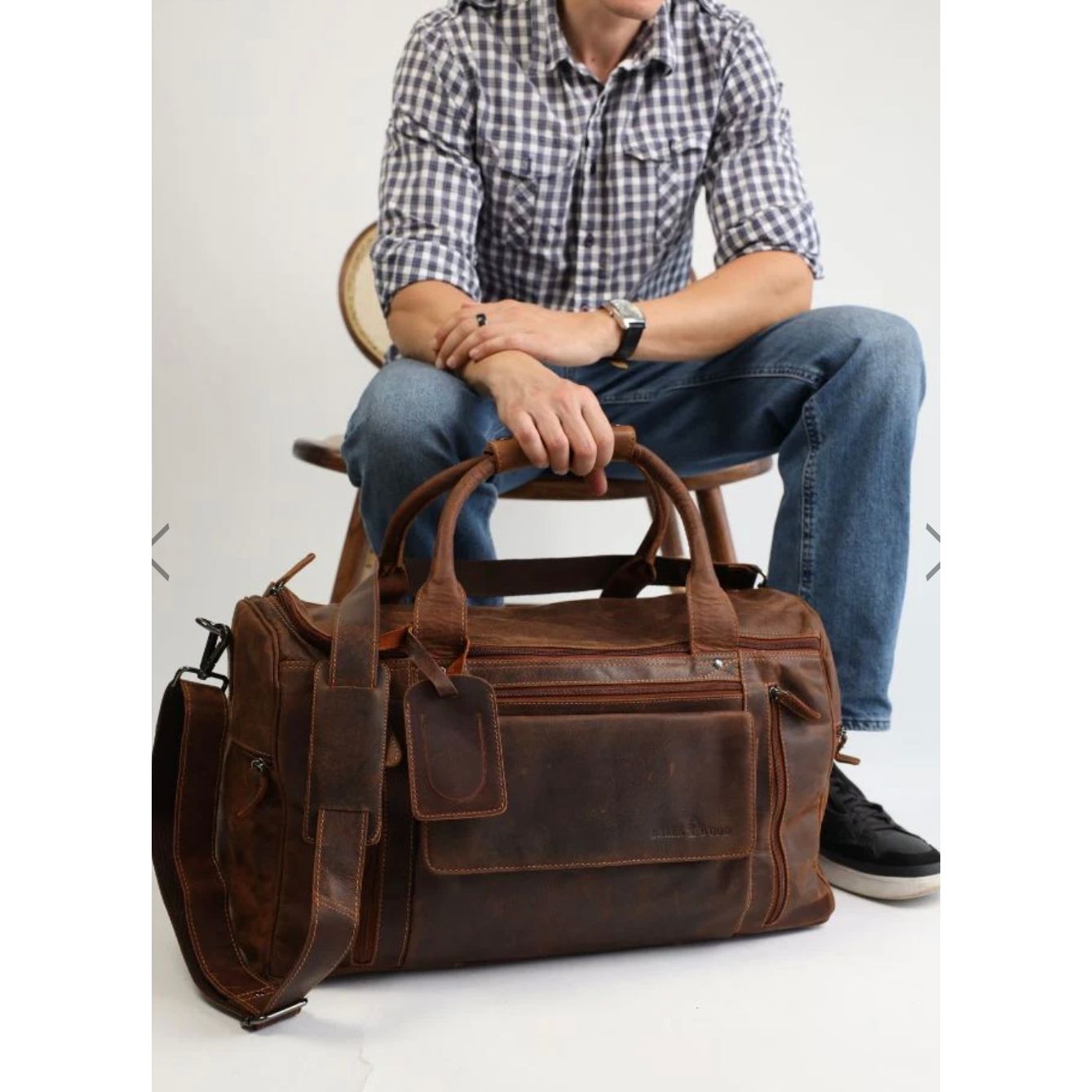 Leather travel bag large