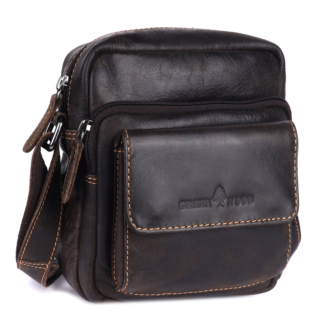 Greenwood Leather Ryder Crossbody Bag, Vintage Dark Brown