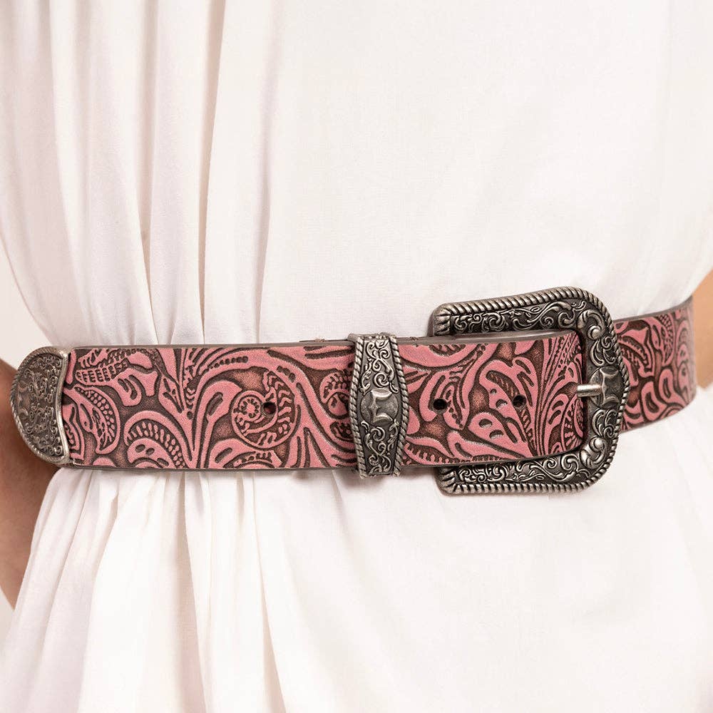 Loyal West Sophia Belt-Pink Floral Leather