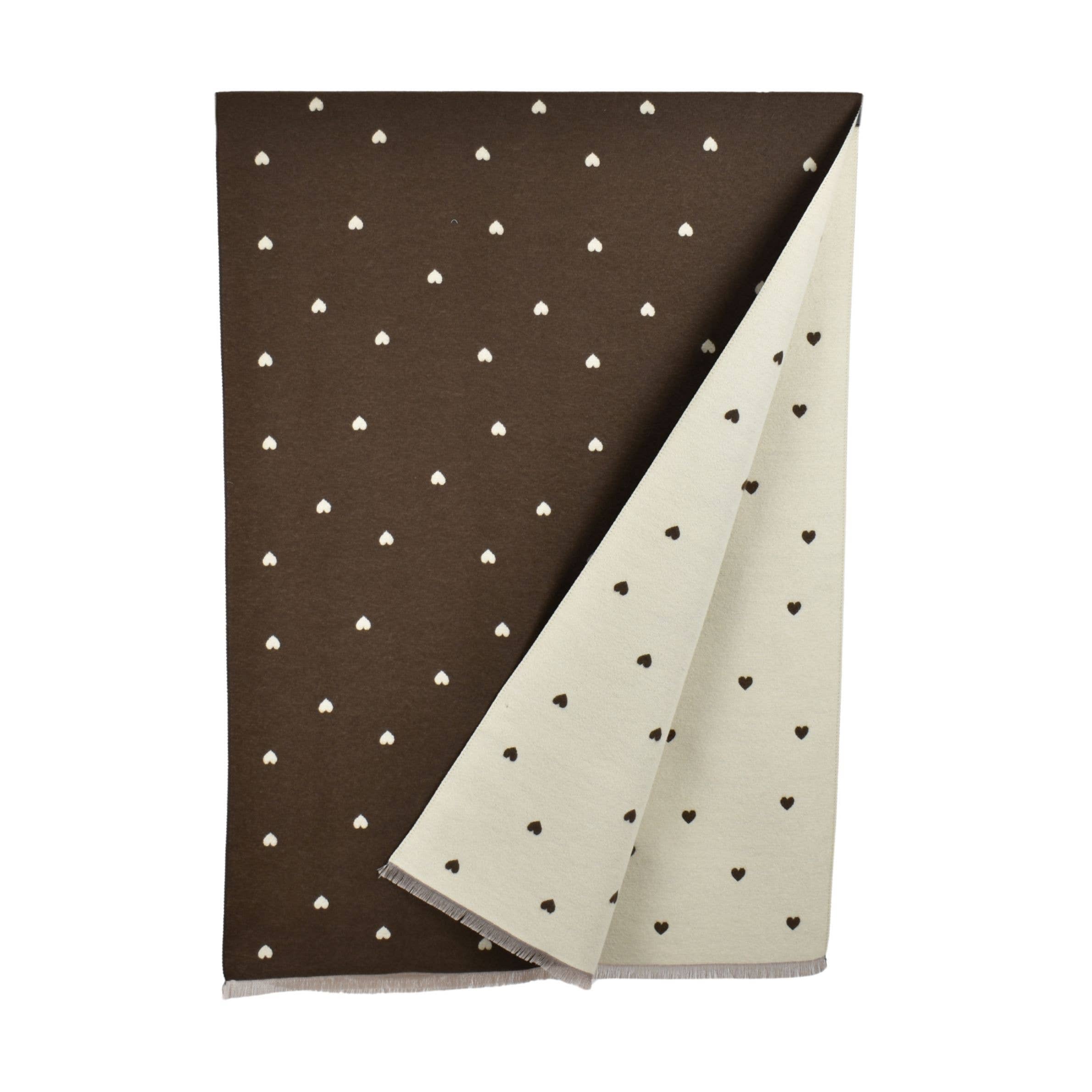 THSS2872: Brown: Reversible Petite Hearts Scarf
