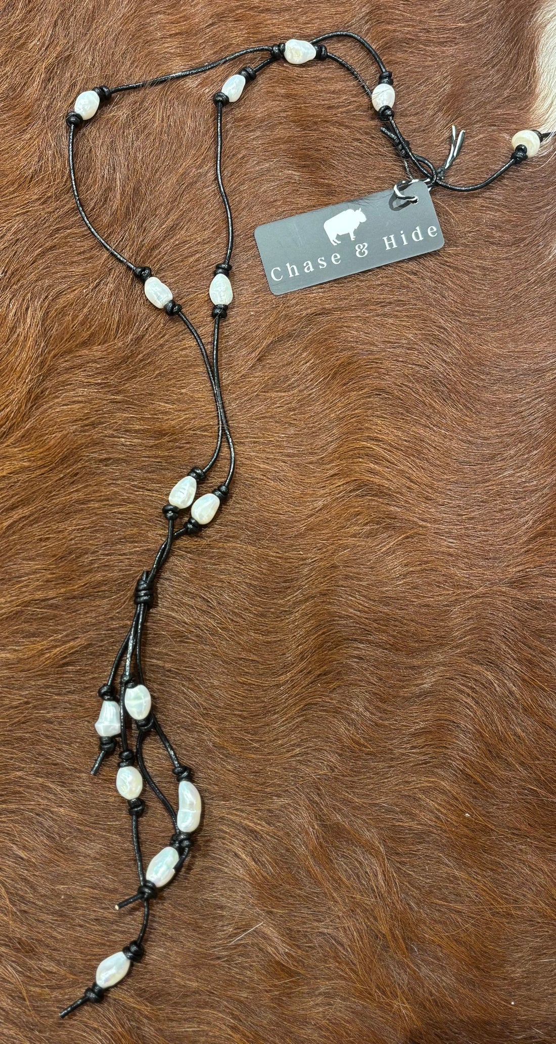 Pearls on Black Leather necklace
