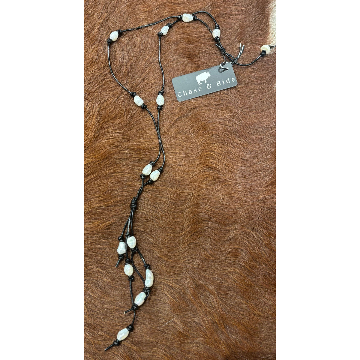Pearls on Black Leather necklace