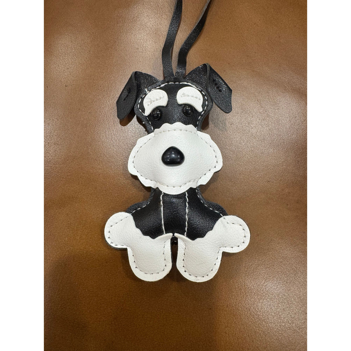 Leather Schnauzer Dog Keychain