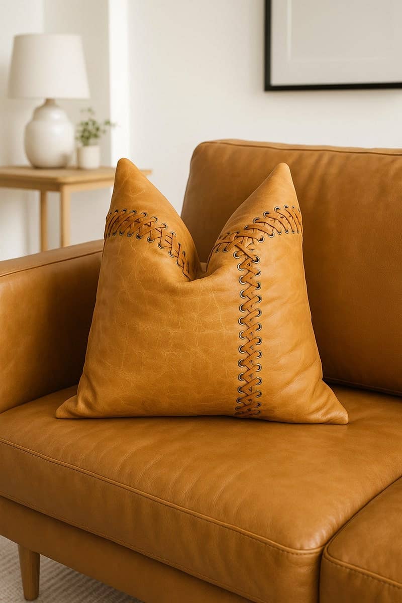 Melbourne Genuine Leather Cushion Pillow Cover - Tan