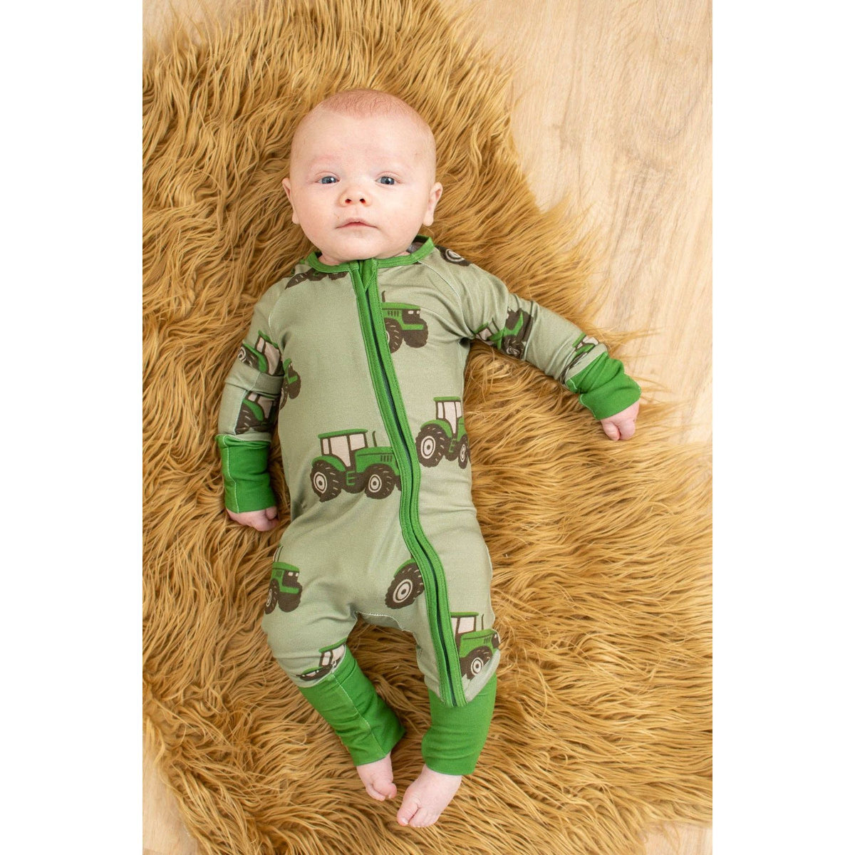 Classic Green Tractor Baby Bamboo Zippy