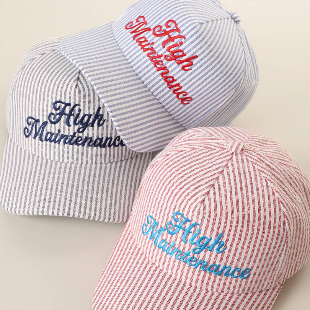 High Maintenance Embroidered Stripe Pattern Trucker Hat