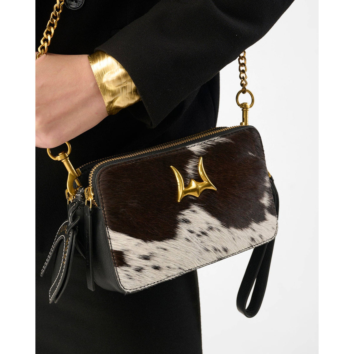 Shell Mini Purse In Black & White Cowhide