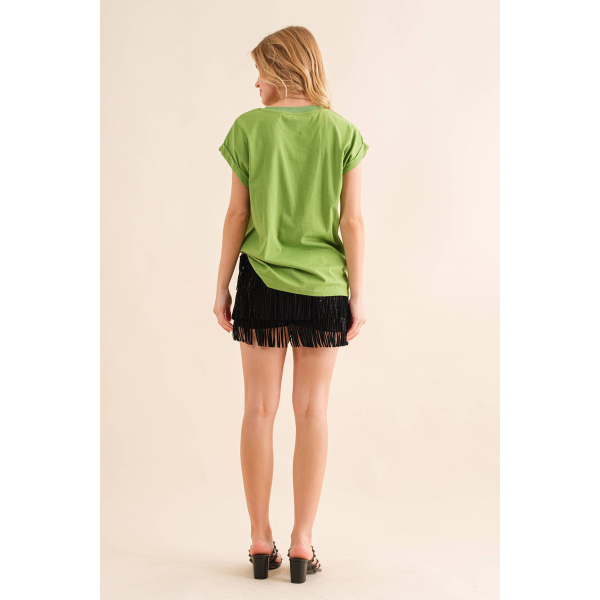 Festival Leather Waist Tiered Fringe Studded Short