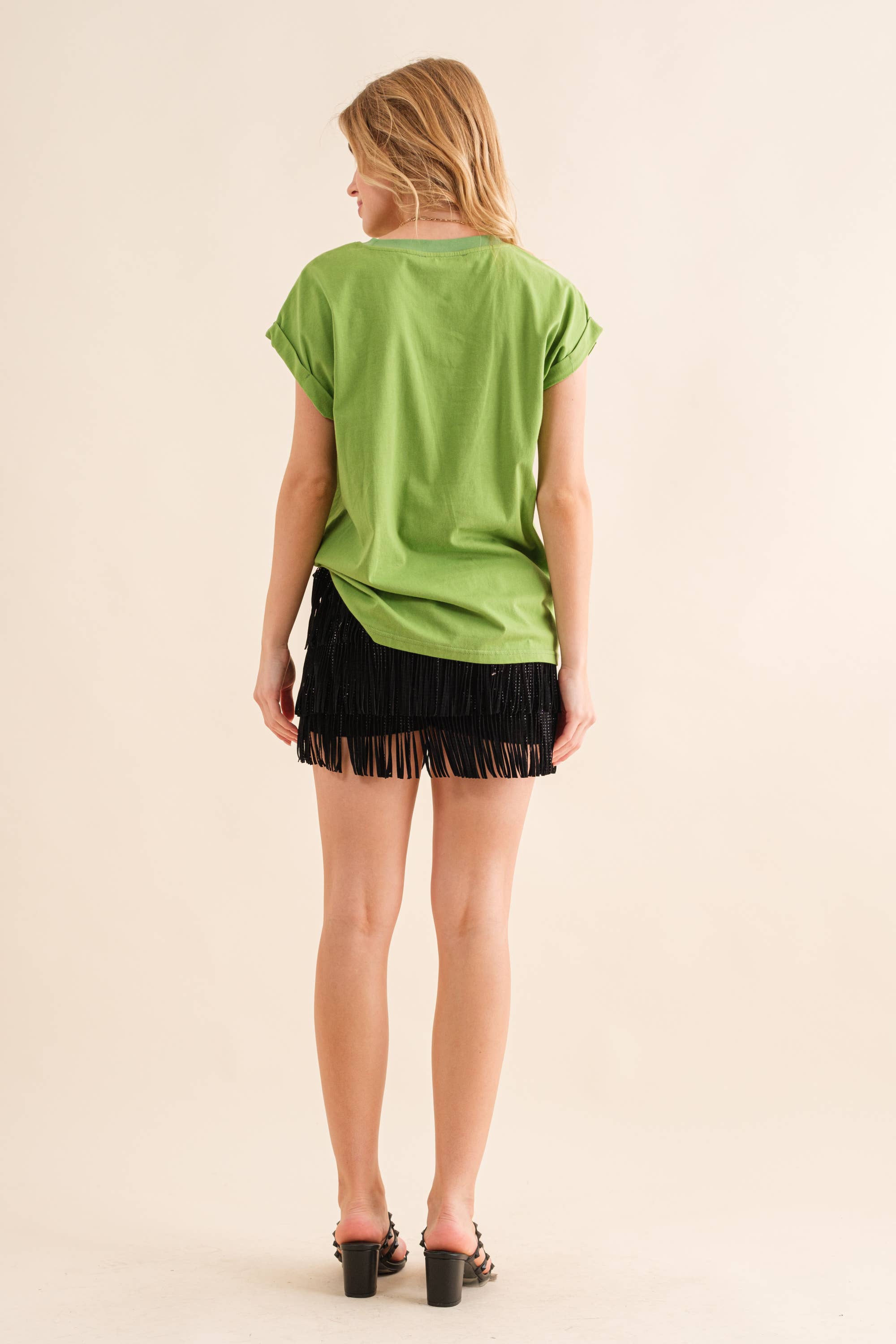 Festival Leather Waist Tiered Fringe Studded Short