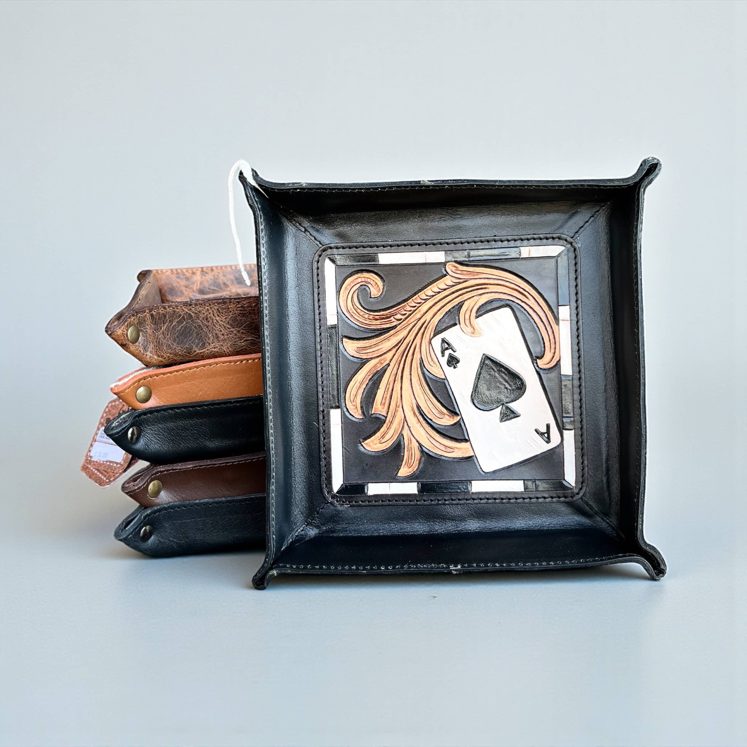 Black/white ace tooled leather tray