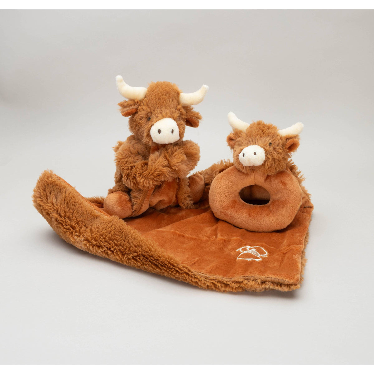 Hairy Highland Brown Cow Baby Plush Rattle - 10CM