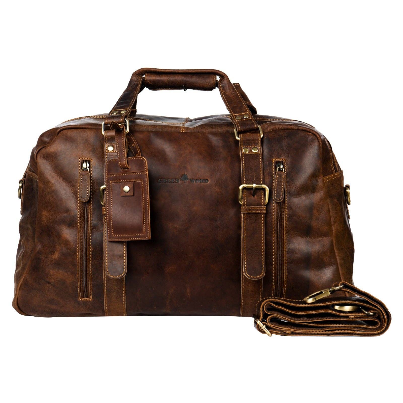 Voyager Leather Weekend Bag – Full Grain Oil Pull-Up Leather Travel Duffel (Sandal)