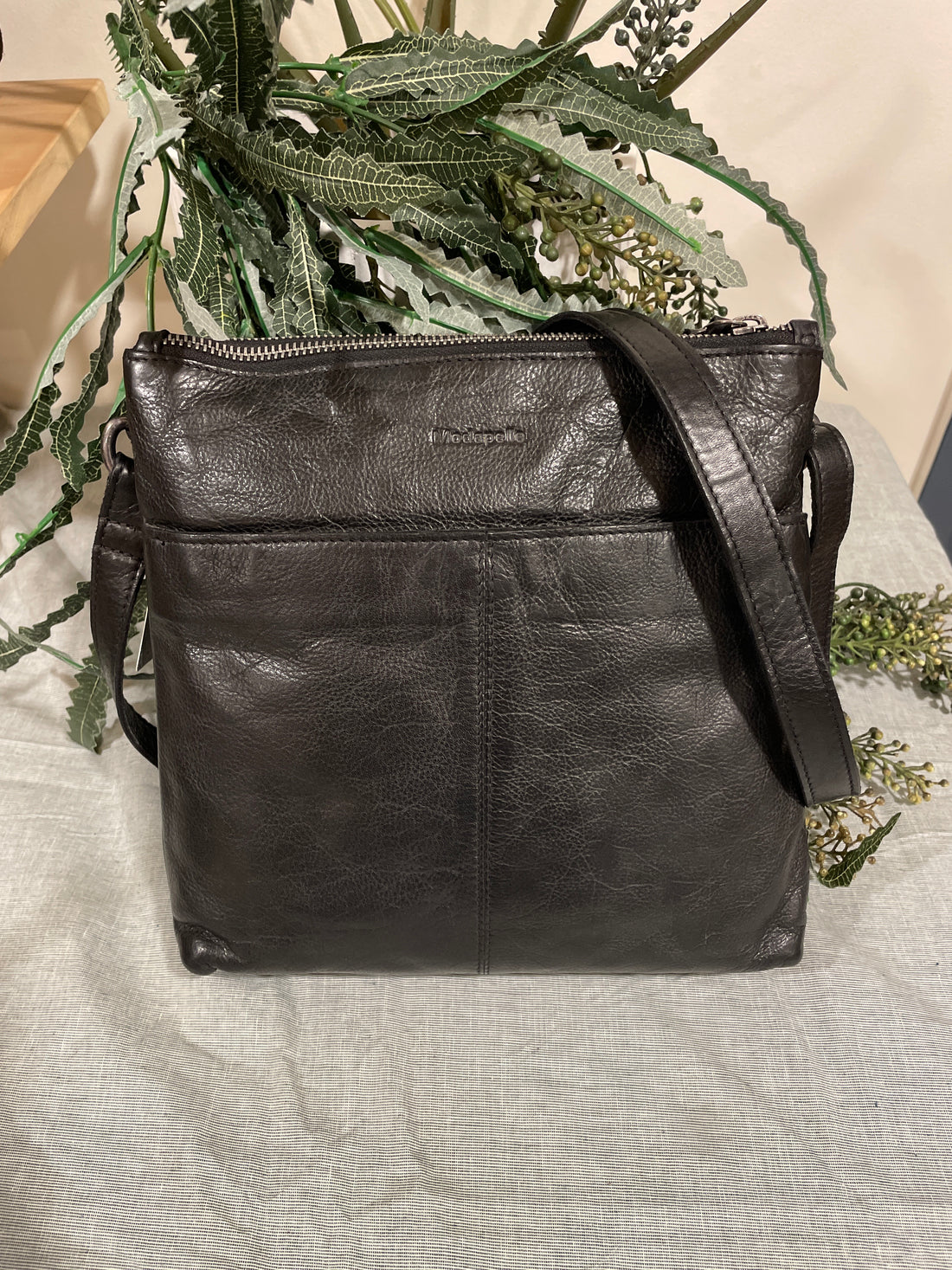 Black leather crossbody bag