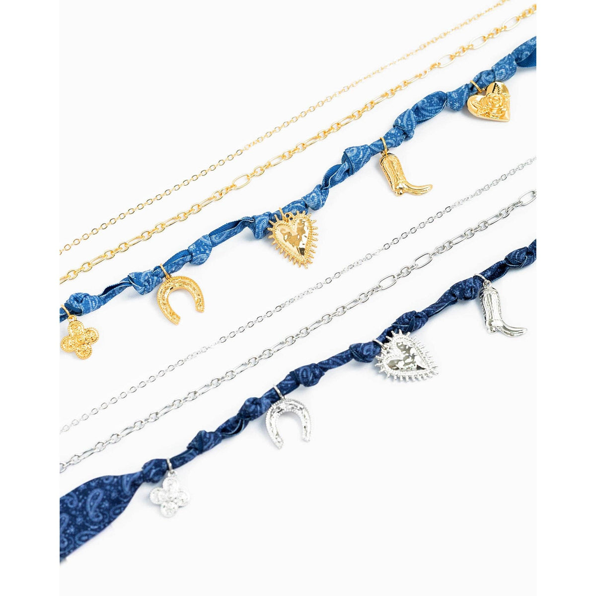 3 Layered Western Denim Bandana Scarf Necklace