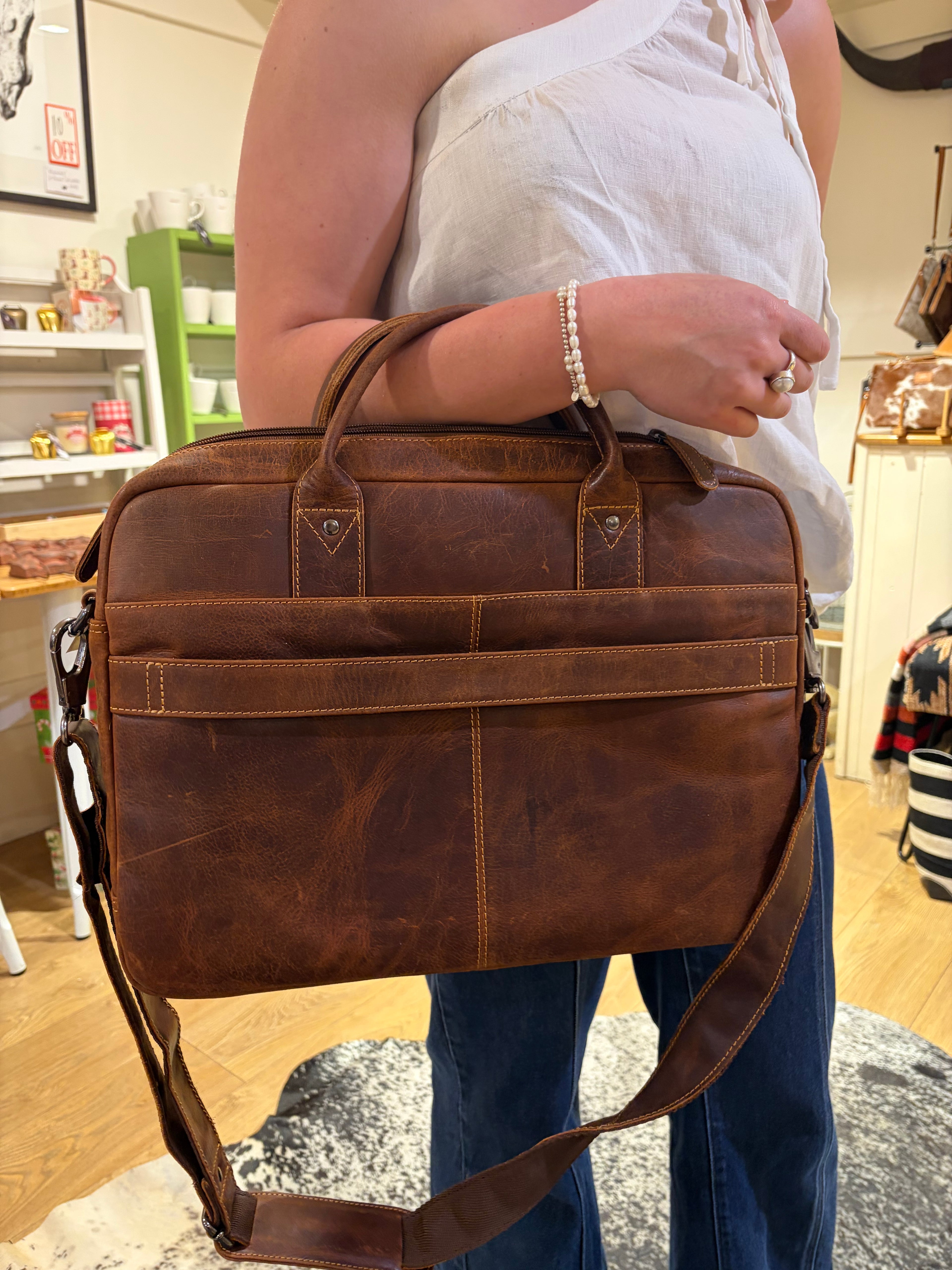 17” Brown Leather Laptop Case - 2076