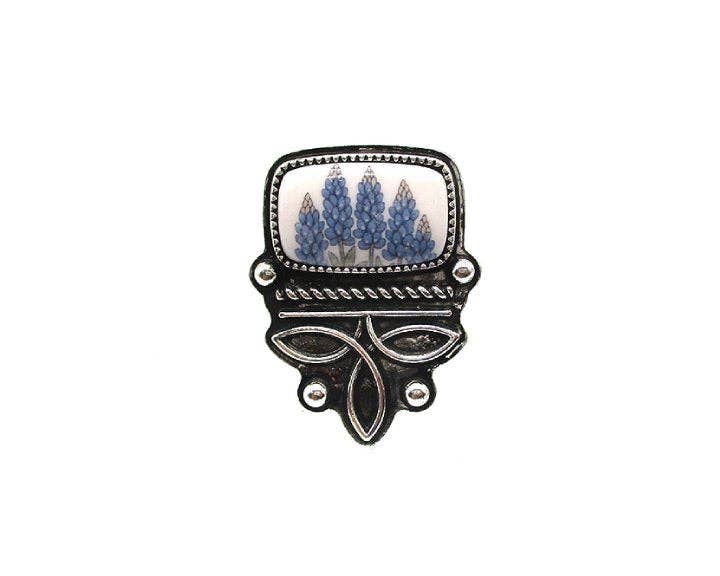 Western Boot Stitch Blue Bonnet Cuff Ring
