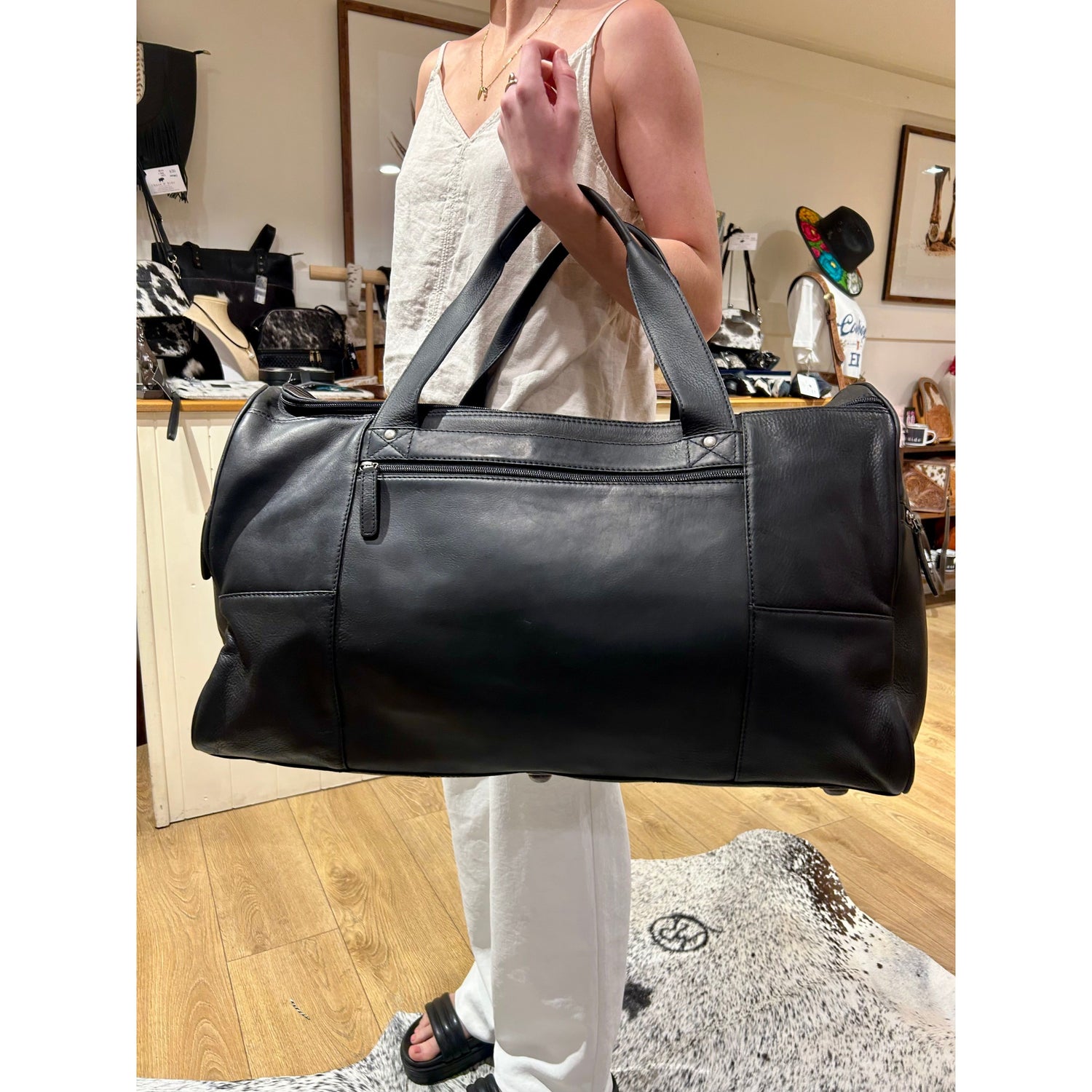 Black Leather Overnight Bag