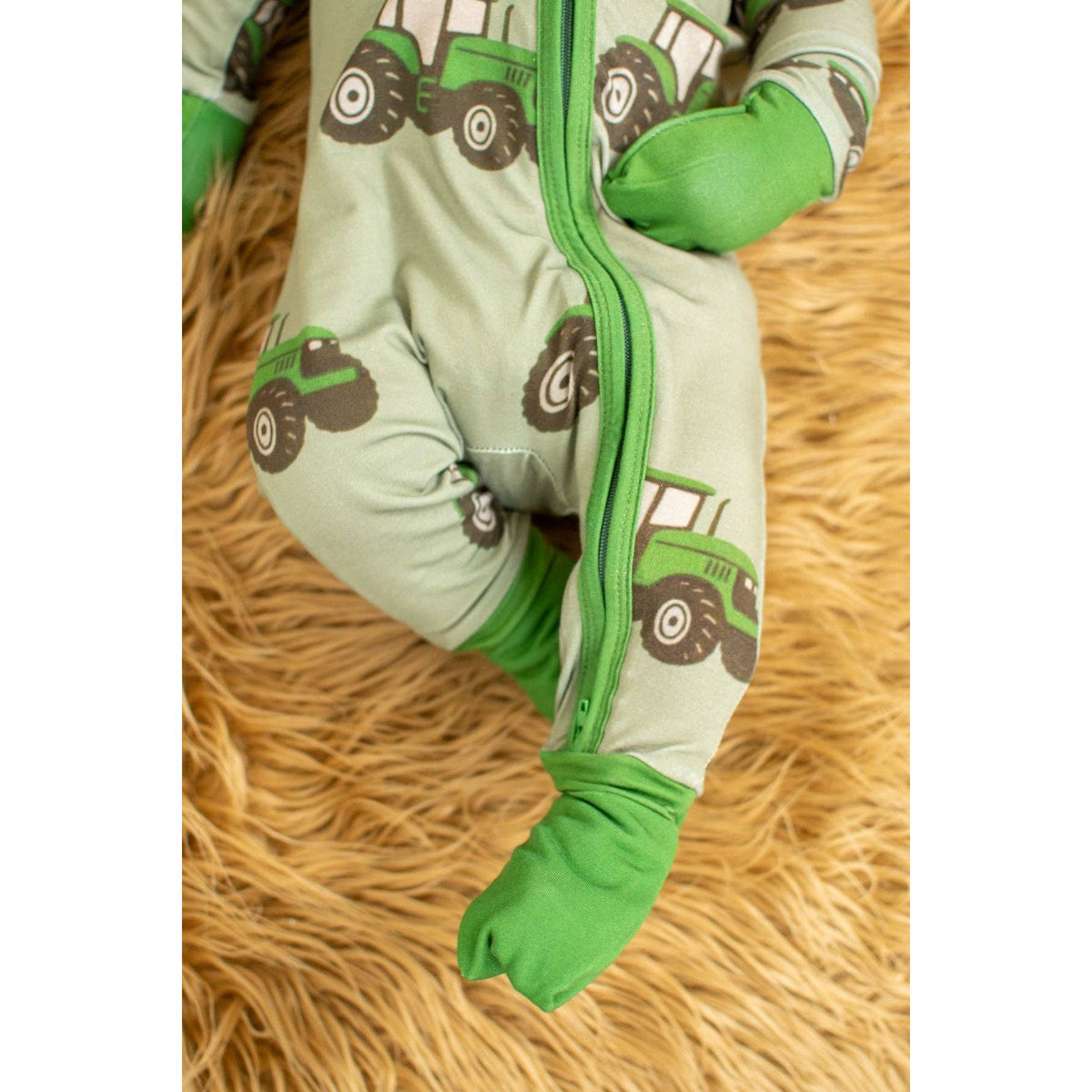 Classic Green Tractor Baby Bamboo Zippy