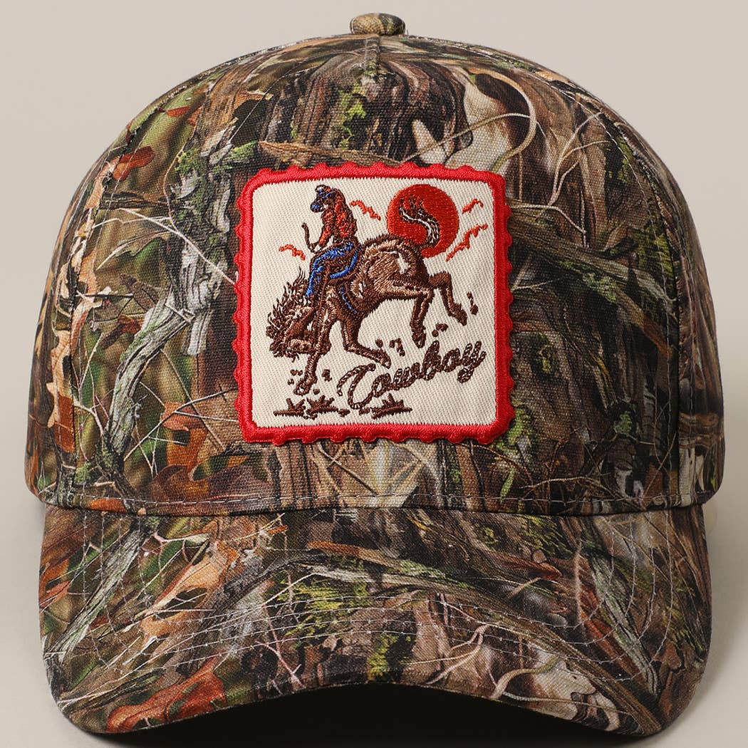 Cowboy Horse Image Embroidery Patch Camo Cap