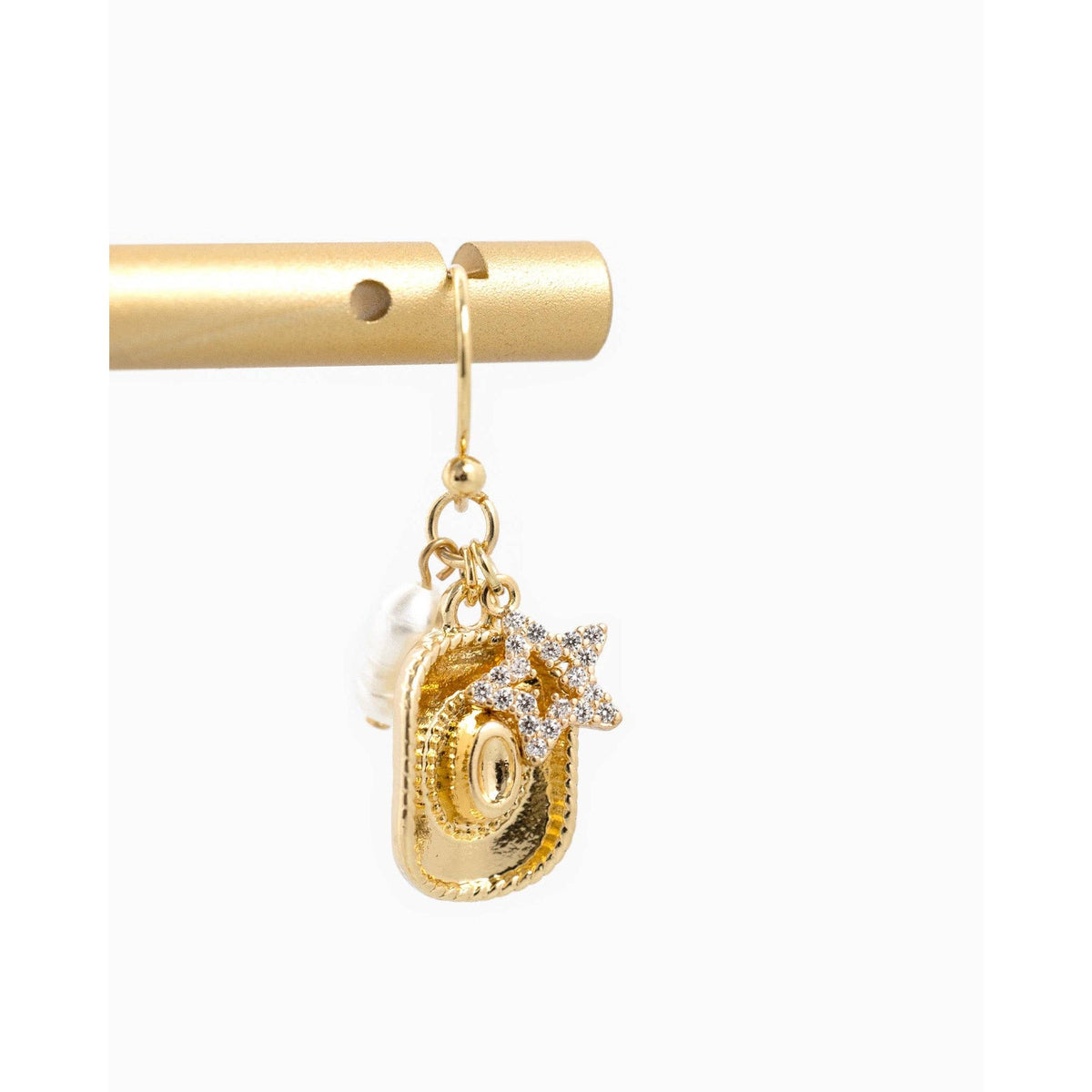 Western Cowboy Hat Star Pearl Charm Earrings