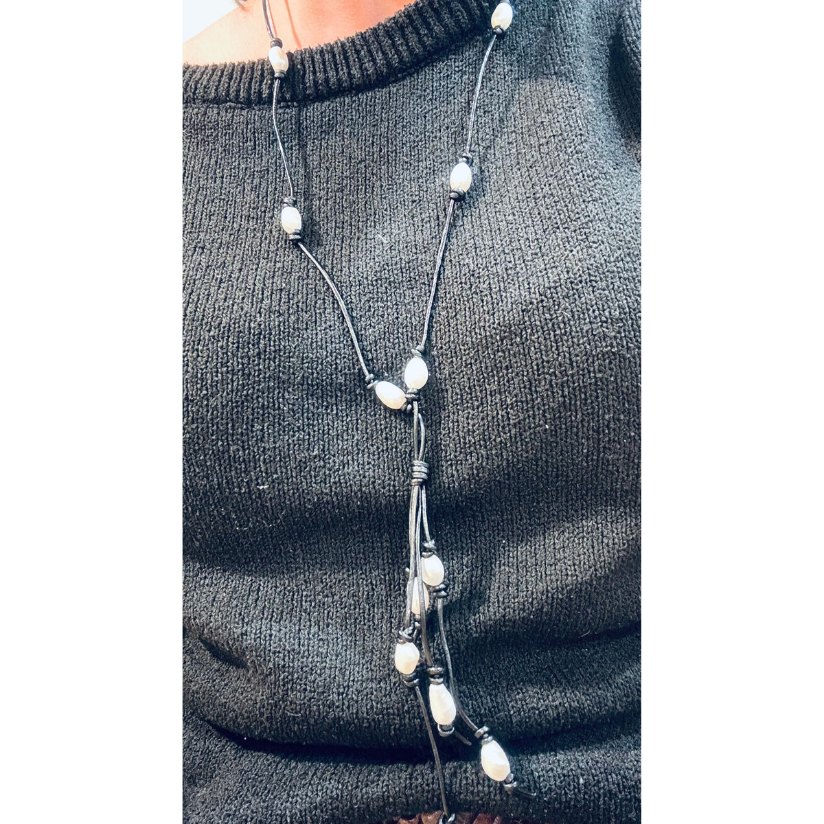 Pearls on Black Leather necklace