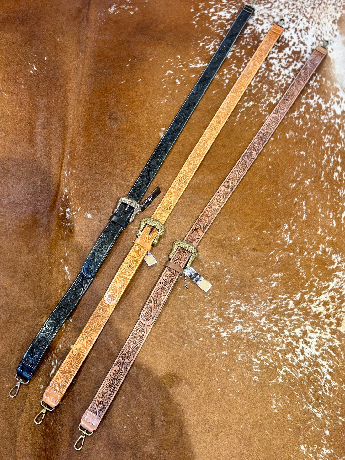 Tooled buckle bag strap