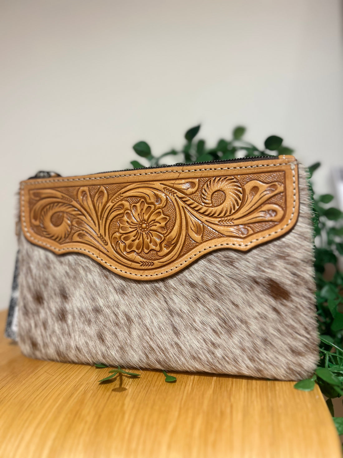 Mia Hide &amp; tooled leather clutch 