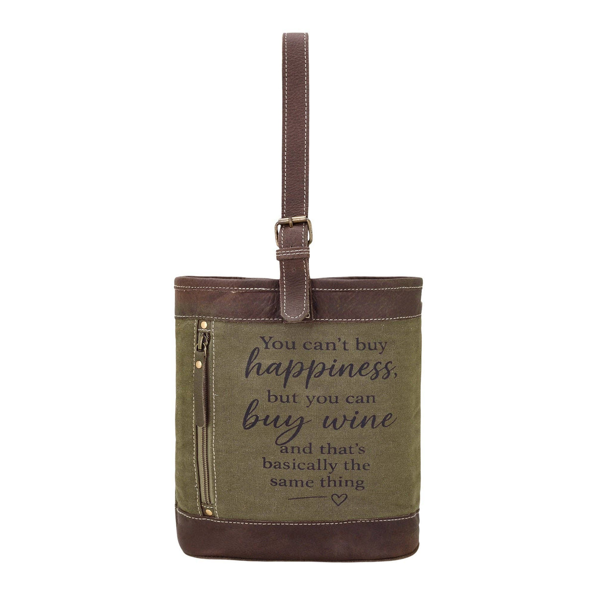 Happiness Canvas Wine Holder in olive