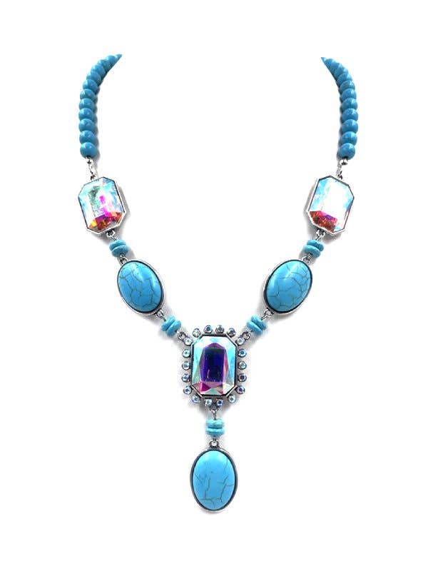 Western Turquoise Crystal Y Necklace