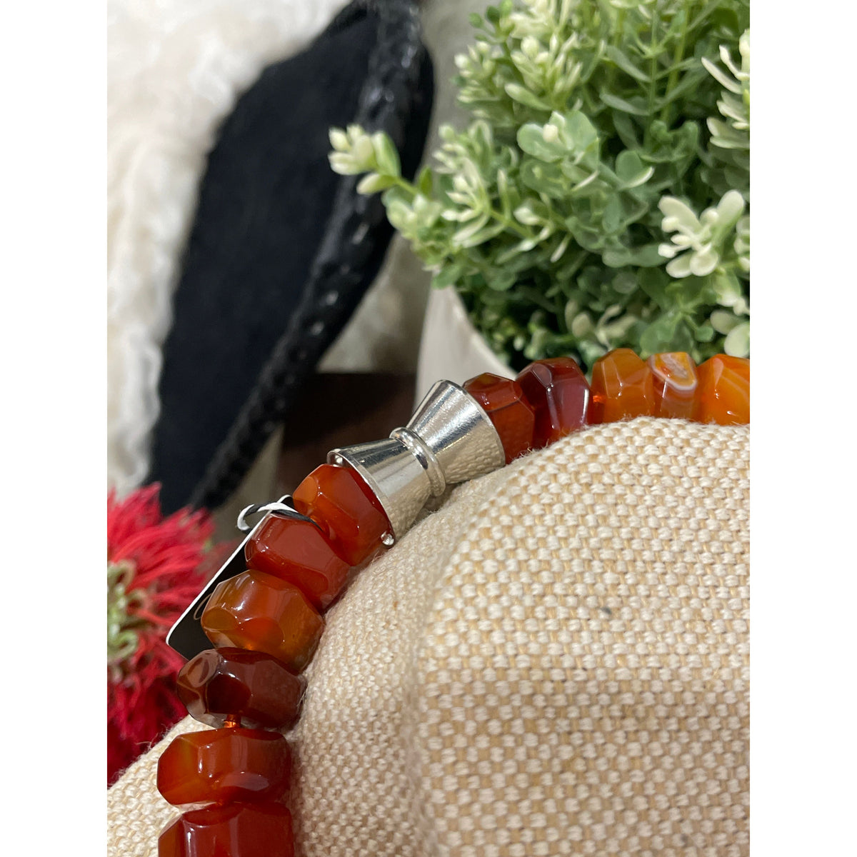 Tangerine Faceted Agate and Freshwater Keshi Pearl Necklace