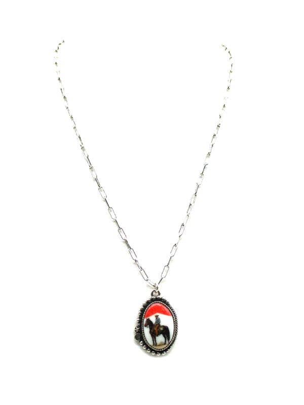 Western Cowboy Portrait Pendant Necklace