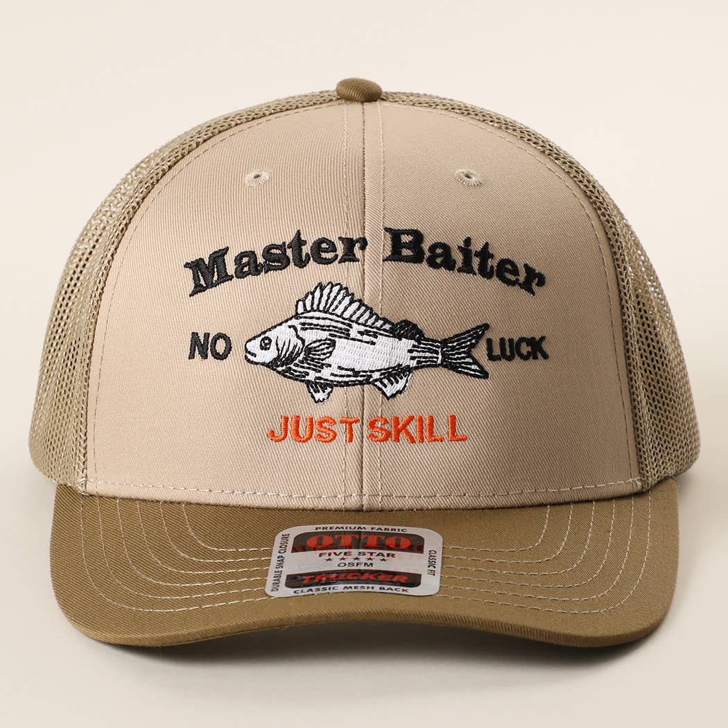 Master Baiter No Luck Just Skill Embroidered Trucker Hat