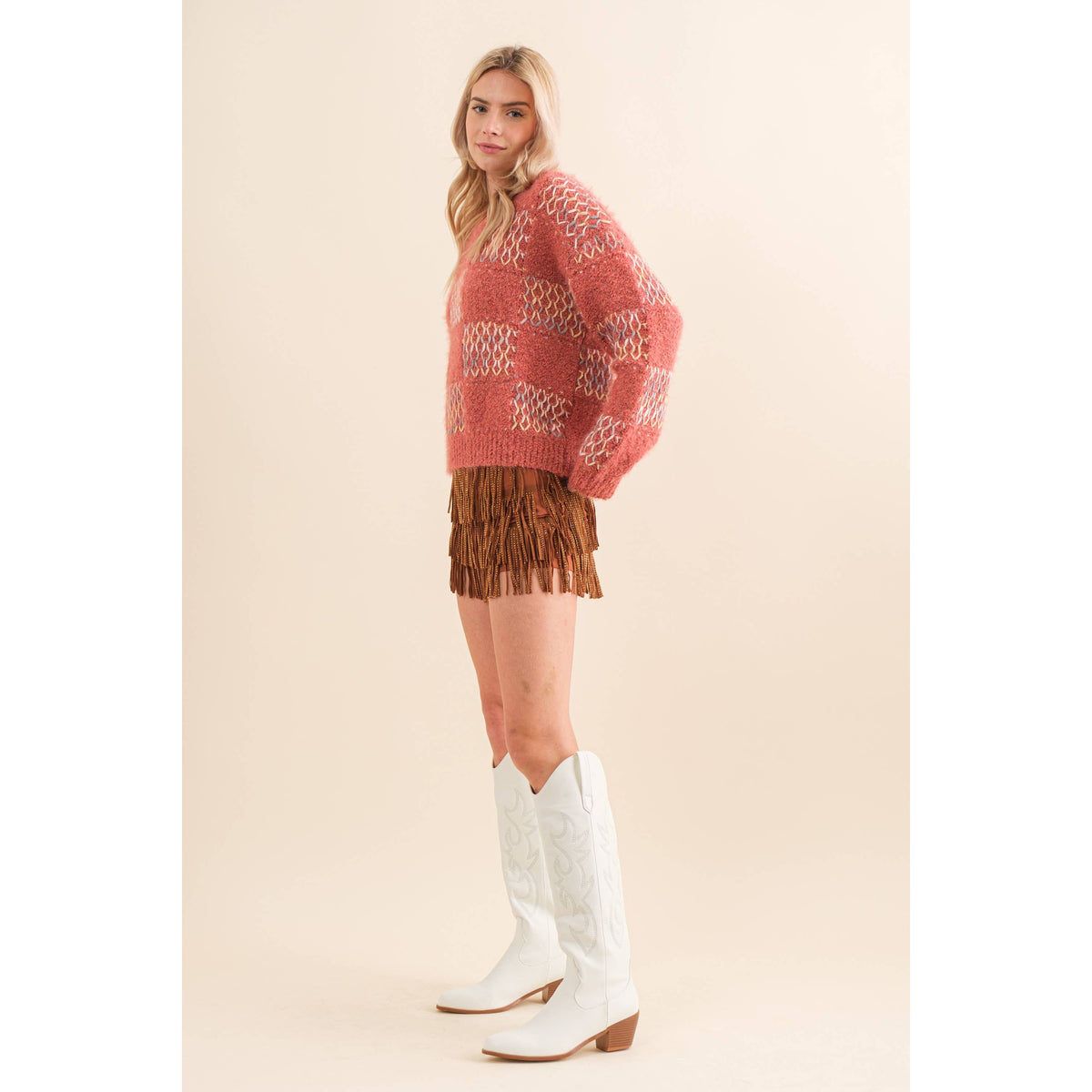 Festival Leather Waist Tiered Fringe Studded Short
