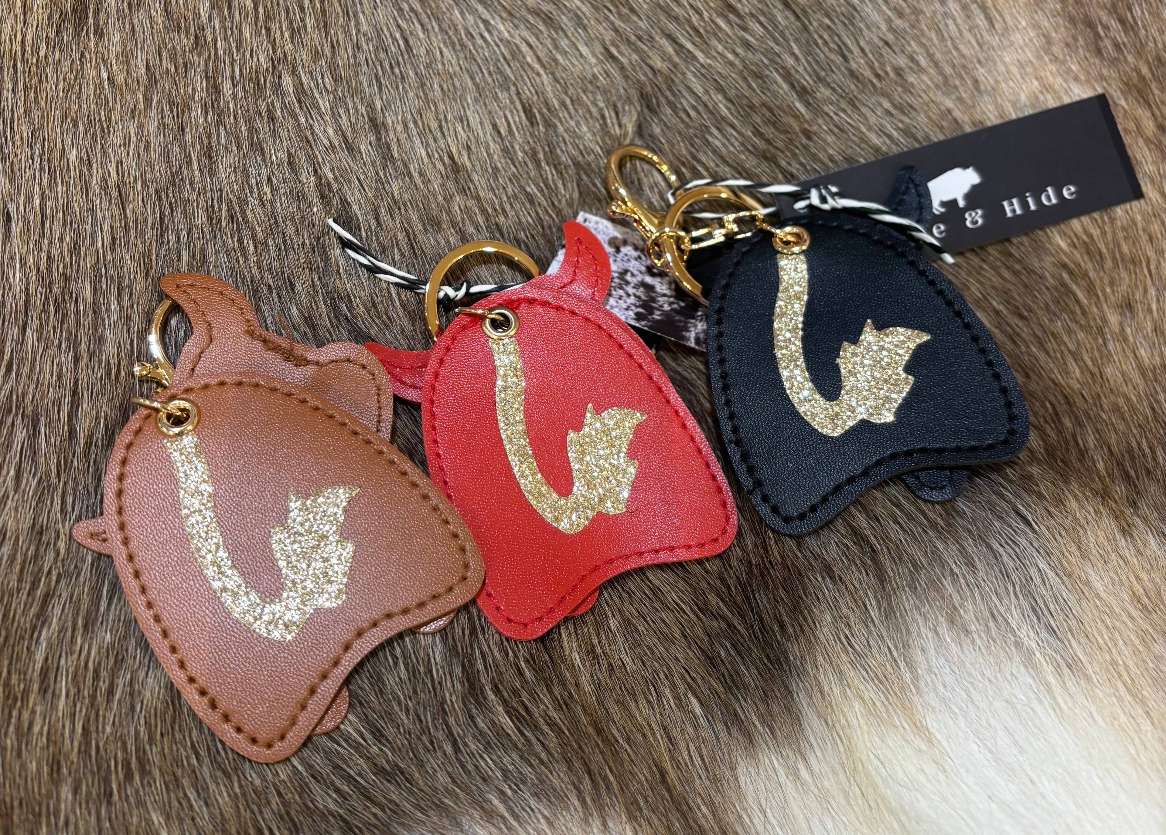 Leather Cow glitter keychain