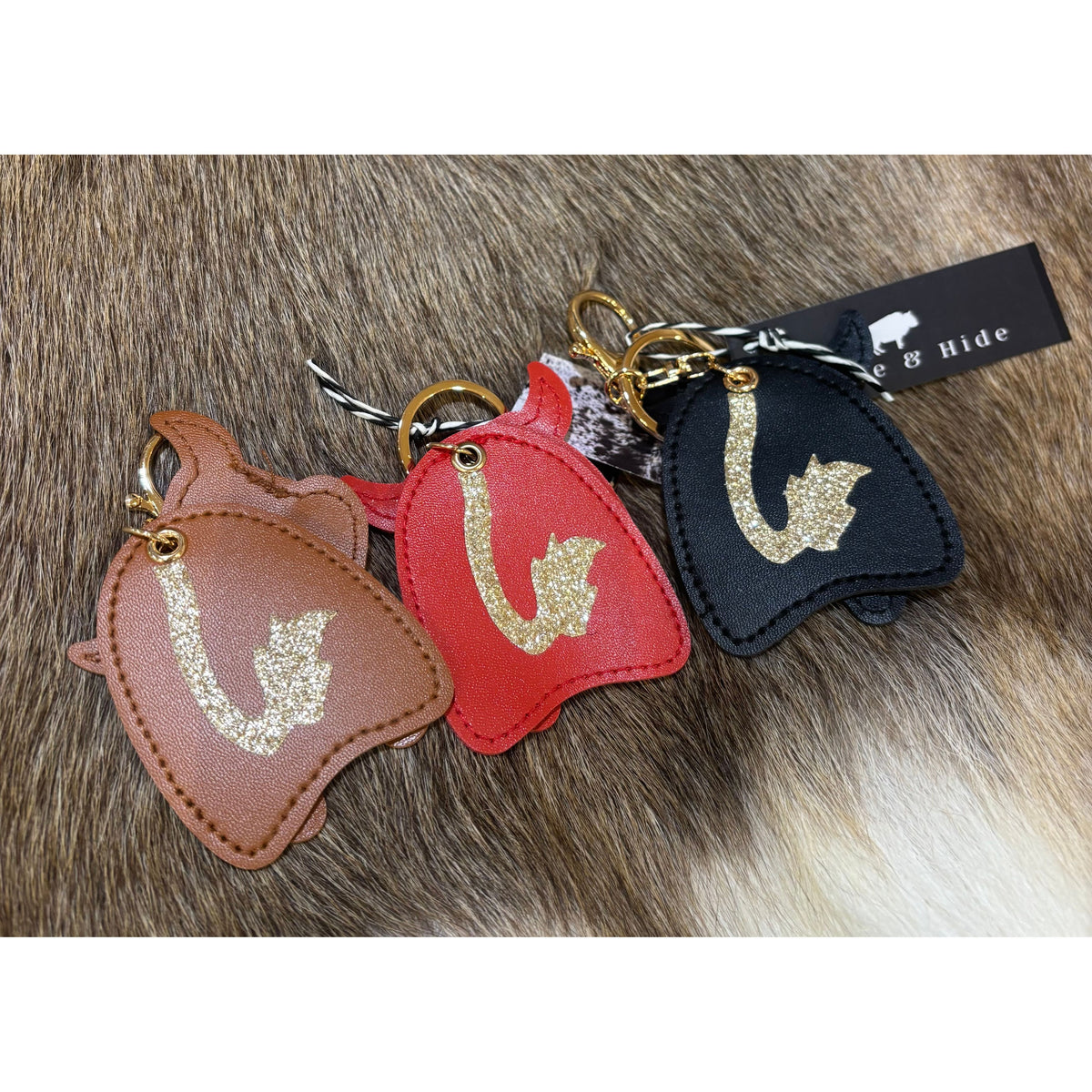 Leather Cow Bull glitter keychain