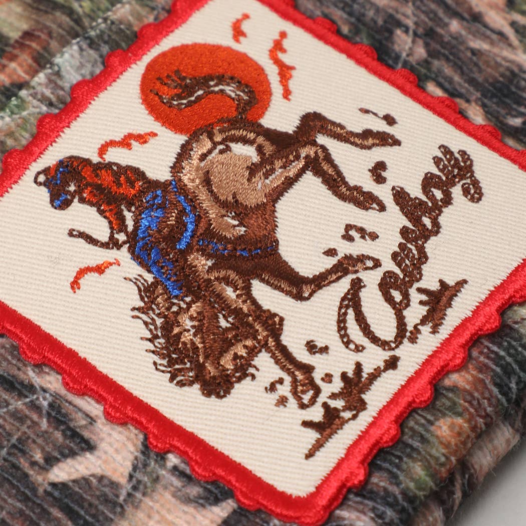 Rodeo Cowboy Embroidered Patch Camo Beanie