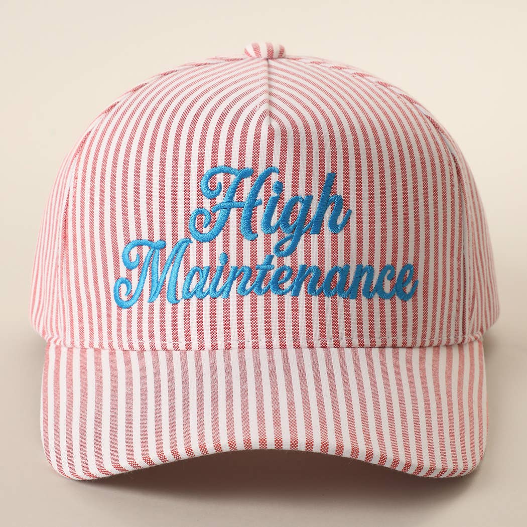 High Maintenance Embroidered Stripe Pattern Trucker Hat