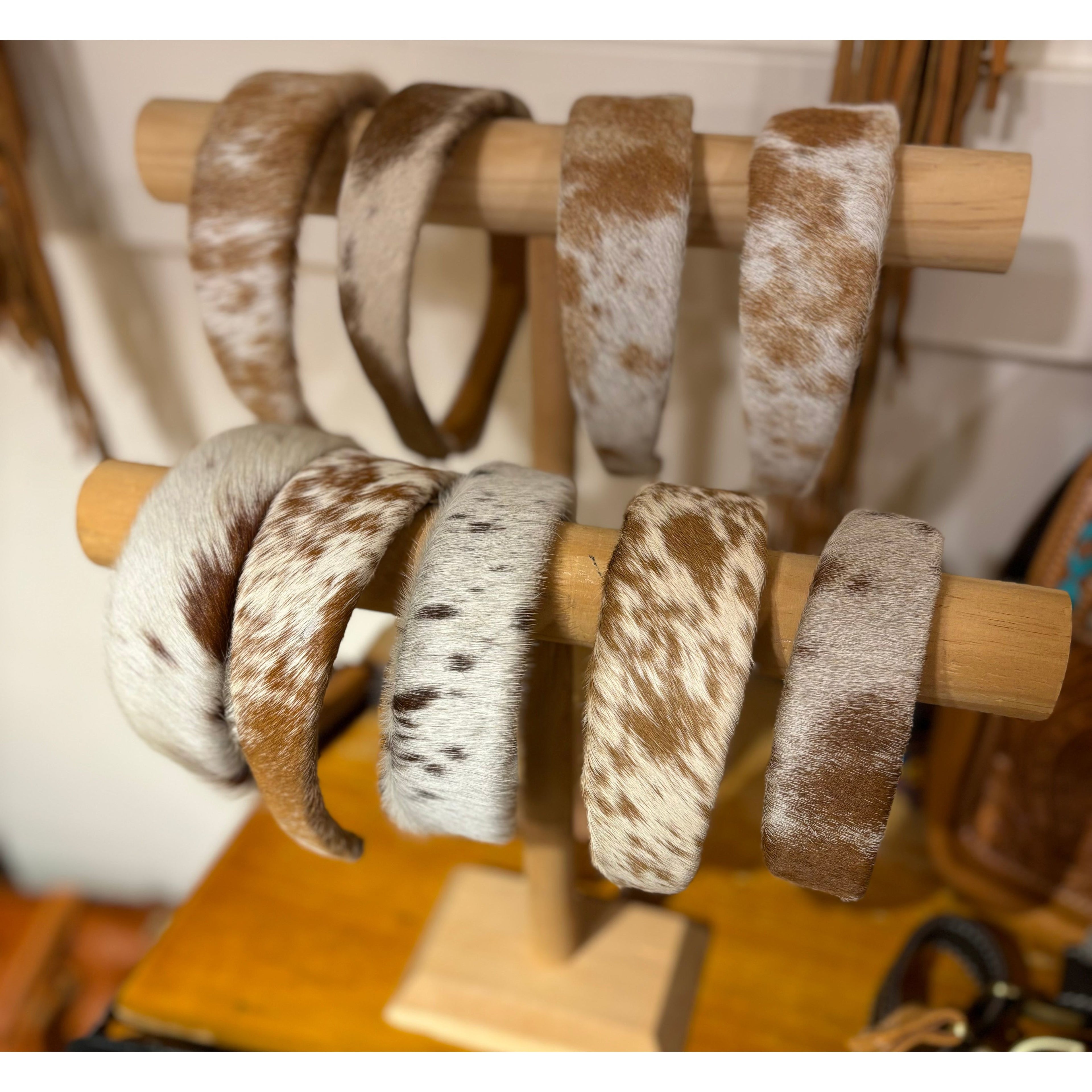 Head Band Tan and White Hide